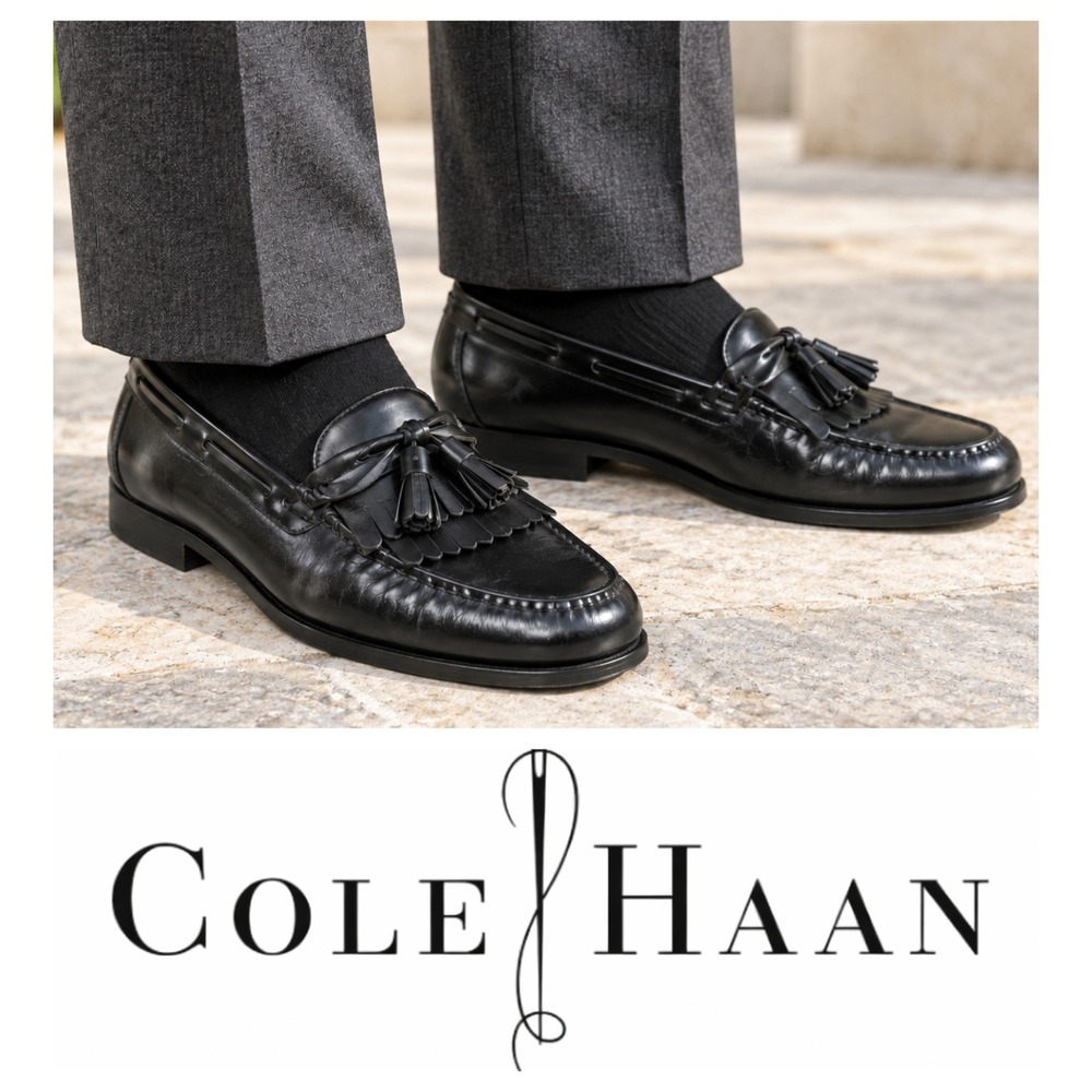 Cole Haan C02691 Black Leather Pinch Kiltie Tassel Loafers Men's 9.5 D